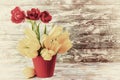Vintage Tulip Flowers in Vase Royalty Free Stock Photo