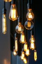 Different vintage tungsten filament lamps hanging from the ceiling Royalty Free Stock Photo