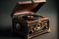 Vintage turntable on a dark background. 3d rendering