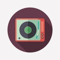 Vintage turntable flat round icon with long shadows. Royalty Free Stock Photo