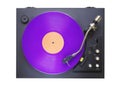 Vintage turntable with purple vinyl record,isolated on white background