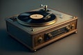 Vintage turntable record player on dark background. 3d rendering