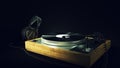 Vintage Turntable Wooden Record Player with Headphones