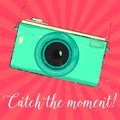 Vintage turquoise photo camera. Hipster vector