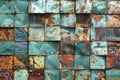 Vintage Turquoise and Rust Colored Corrugated Metal Sheets with Peeling Paint Texture Background Royalty Free Stock Photo