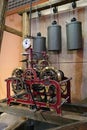 Vintage turret clock mechanism displayed on exhibition in Brno, Czech Republic