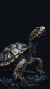 Vintage Turtle on Dark Background. Generative AI