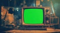 Vintage TV with Green Screen A Retro Vision Royalty Free Stock Photo