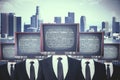 Vintage TV headed businessmen