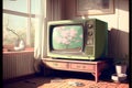 Vintage TV in the living room. Retro style. Vector illustration. Royalty Free Stock Photo