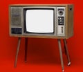 Vintage TV : old retro TV set isolated on red background Royalty Free Stock Photo