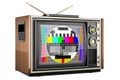 Vintage TV set with test card TV, 3D rendering Royalty Free Stock Photo