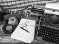 Vintage typewriter on black and white photo Royalty Free Stock Photo