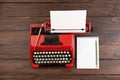 Vintage typewriter and a blank sheet of paper,Writer or journalist workplace Royalty Free Stock Photo