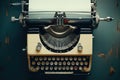 Vintage typewriter on dark background. Retro style toned image, Vintage typewriter header with old paper. retro machine technology Royalty Free Stock Photo