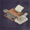 Vintage typewriter, cigarettes and drink