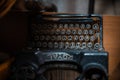 Vintage typewriter keys details close up machine retro royal uk manchester london antique shop copy space text garage rust sharp