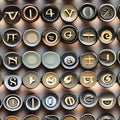 662 Vintage Typewriter Keys: A retro and nostalgic background featuring vintage typewriter keys in faded and retro colors that e Royalty Free Stock Photo