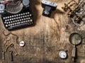 Vintage typewriter photo camera still life flat lay Royalty Free Stock Photo