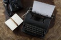 Vintage typewriter, telephone, pen and paper Royalty Free Stock Photo