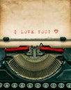 Vintage typewriter with textured grungy paper. I love You Royalty Free Stock Photo