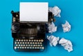 Vintage typewriter top down flatlay shot from above with empty, Royalty Free Stock Photo