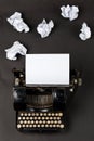 Vintage typewriter top down flatlay shot from above with empty, Royalty Free Stock Photo