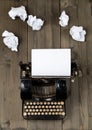 Vintage typewriter top down flatlay shot from above with empty, Royalty Free Stock Photo