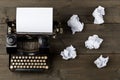 Vintage typewriter top down flatlay shot from above with empty, Royalty Free Stock Photo