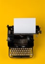 Vintage typewriter top down flatlay shot from above with empty, Royalty Free Stock Photo