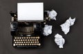 Vintage typewriter top down flatlay shot from above with empty, Royalty Free Stock Photo