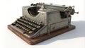 Vintage typewriter on wooden base with rustic keys and mechanical detail Royalty Free Stock Photo