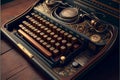 Vintage typewriter on a wooden table. Close-up. Royalty Free Stock Photo