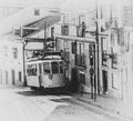 Vintage typical tram in the city center of Lisbon, Portugal black and white retro style