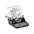 Vintage typing machine symbol. Hand drawn retro typewriter vector illustration Royalty Free Stock Photo