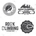 Vintage typography design with climber, carabiner and mountains