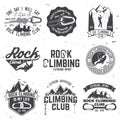 Vintage typography design with climber, carabiner and mountains