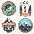 Vintage typography design with climber, carabiner and mountains