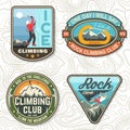 Vintage typography design with climber, carabiner and mountains Royalty Free Stock Photo