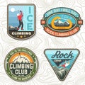 Vintage typography design with climber, carabiner and mountains