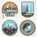 Vintage typography design with climber, carabiner and mountains Royalty Free Stock Photo