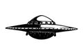 Vintage UFO spaceship - hand drawn - vector illustration