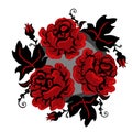Vintage ukrainian red and black roses in circle. card and print proposicion. modern interpritation of old traditional