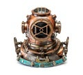 Vintage underwater diver helmet isolated on white background, created with generative AI