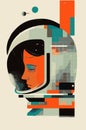 Vintage Space exploration colorful poster with woman astronaut flying planets vector illustration