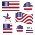 Vintage USA American flag set, isolated on white background, vector illustration. Royalty Free Stock Photo