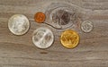 Vintage USA Coins on weathered wood