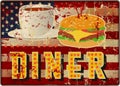 Vintage USA metal route 66 diner sign,vector Royalty Free Stock Photo