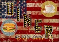 Vintage USA metal route 66 diner sign, vector Royalty Free Stock Photo