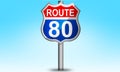 Vintage USA route 80 road sign with post Royalty Free Stock Photo